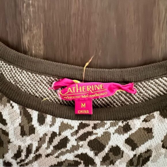 Catherine Malandrino Animal Print Baseball Sleeve Fit & Flare Sweater Dress M - Picture 4 of 5